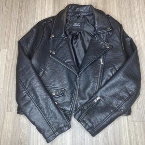 Black faux leather biker moto jacket